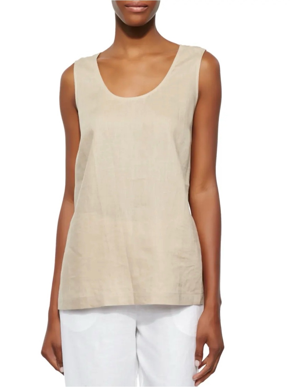 Go Silk 100% Linen Tank Top Scoop Neck beige , size M